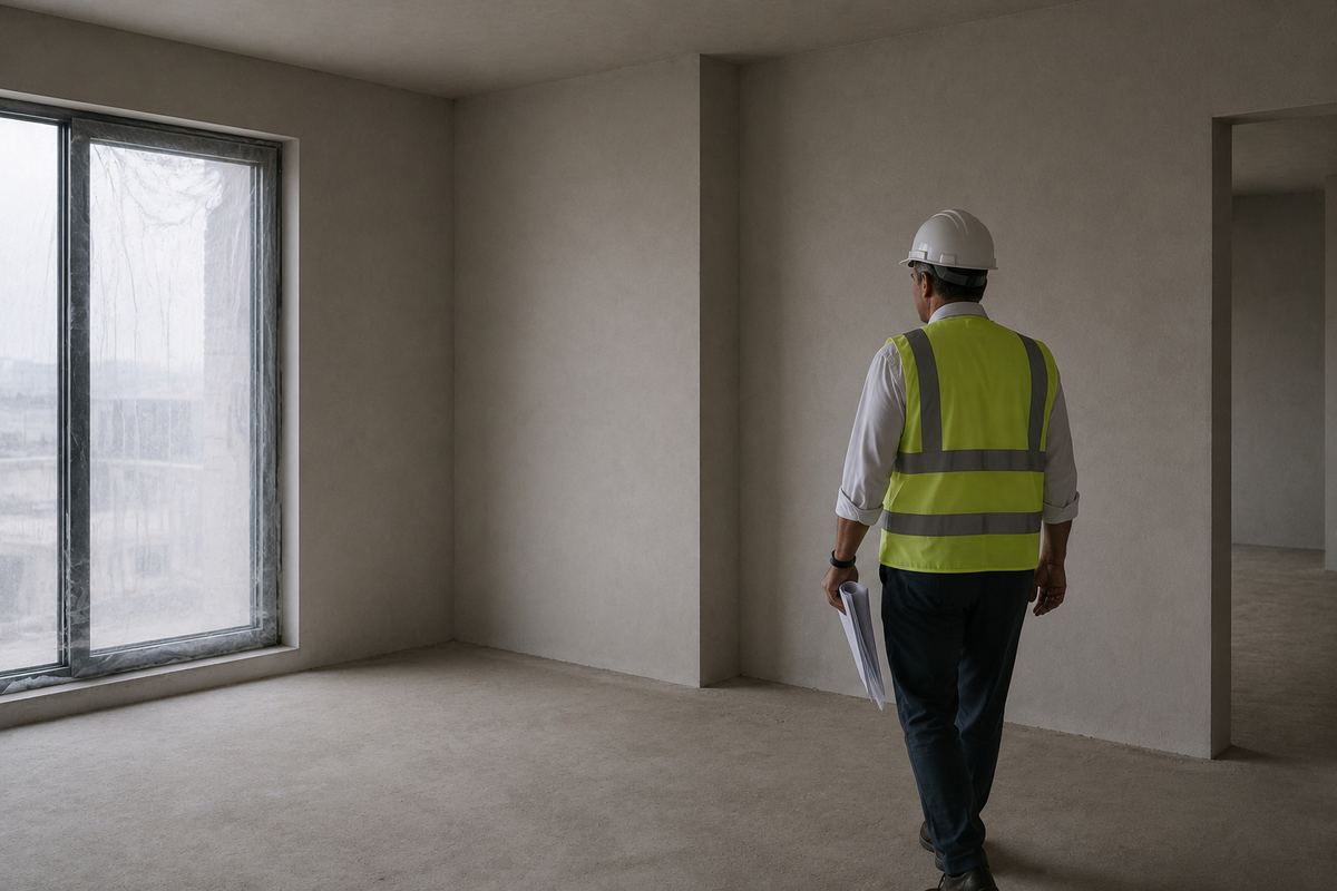 A senior figure walking a finished unit at handover